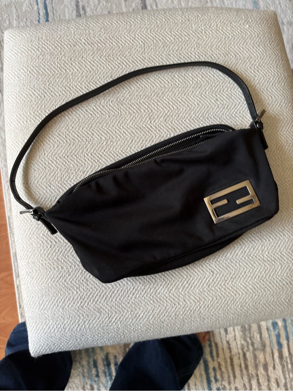 Fendi Black Shoulder Bag with silver Logo Plaque